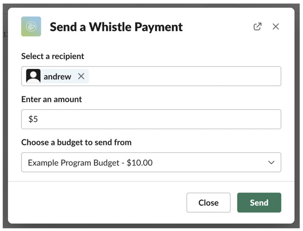 Send a payment in Slack