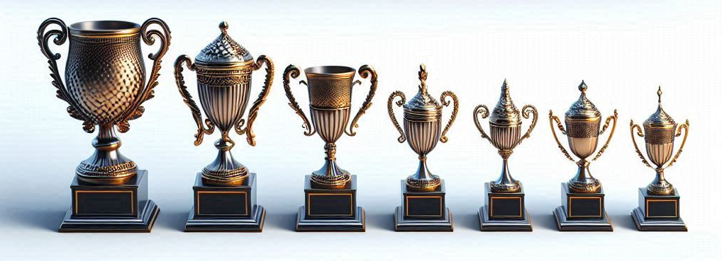 Group of trophies reducing in size