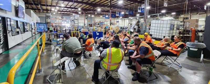 Safety briefing at a warehouse