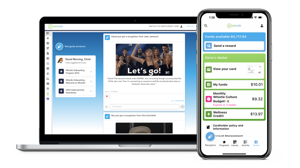 Whistle Rewards App Activity and Wallet